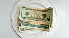 Plate of money.
